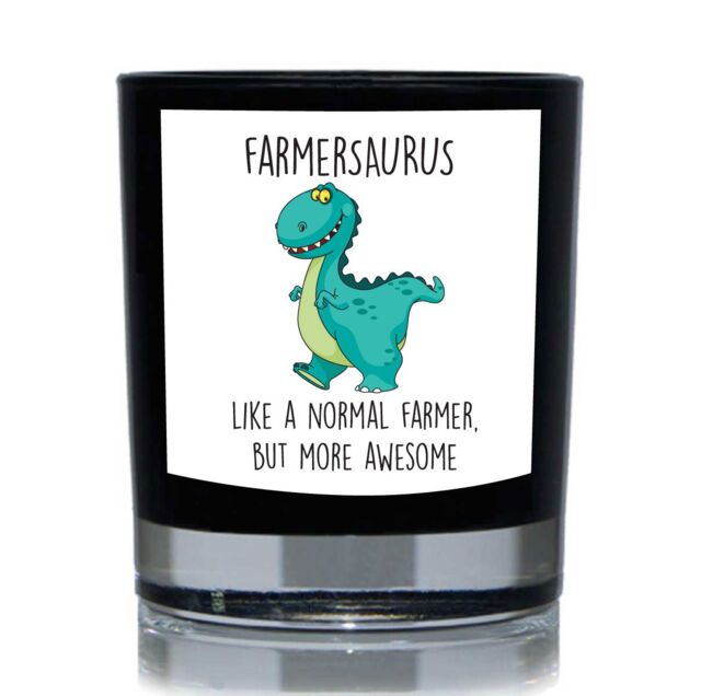 60 SECOND MAKEOVER Farmersaurus, Like A Normal Farmer But More Awesome Dinosaur Funny 20cl Candle in Black