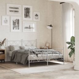 Berkfield Home Metal Bed Frame without Mattress with Footboard White 140x200cm - Size: 140x200 cm - thumbnail 1