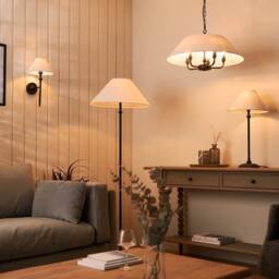 Netlighting Lille Floor Lamp Tapered Shade Matt Black & Faux Linen B22 - thumbnail 6
