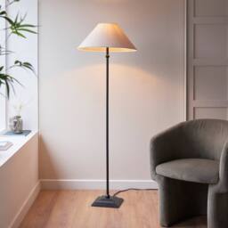 Netlighting Lille Floor Lamp Tapered Shade Matt Black & Faux Linen B22 - thumbnail 2