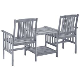 Berkfield Home Garden Chairs with Tea Table 159x61x92 cm Solid Acacia Wood in Brown - Size: 159 x 61 x 92 cm - thumbnail 4