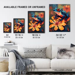 "Artery8 Tropical Blue Frog On Orange Flower Striking Oil Painting Amazon Jungle Large Wall Art Poster Print Thick Paper 18X24 Inch - Size: W18"" x H24""" - thumbnail 3