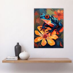 "Artery8 Tropical Blue Frog On Orange Flower Striking Oil Painting Amazon Jungle Large Wall Art Poster Print Thick Paper 18X24 Inch - Size: W18"" x H24""" - thumbnail 4