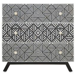 Orsina Bone Monochrome Chest of Drawers, Handcrafted Chest With Pearl Inlay, Geometric Storage Drawer, Black Drawer - thumbnail 1
