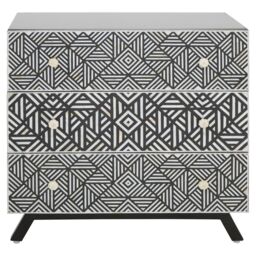 Orsina Bone Monochrome Chest of Drawers, Handcrafted Chest With Pearl Inlay, Geometric Storage Drawer, Black Drawer - thumbnail 3