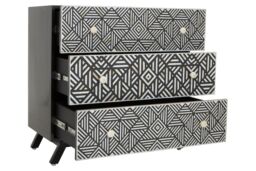 Orsina Bone Monochrome Chest of Drawers, Handcrafted Chest With Pearl Inlay, Geometric Storage Drawer, Black Drawer - thumbnail 5