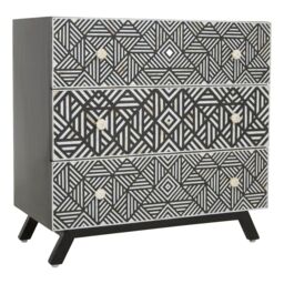 Orsina Bone Monochrome Chest of Drawers, Handcrafted Chest With Pearl Inlay, Geometric Storage Drawer, Black Drawer - thumbnail 4