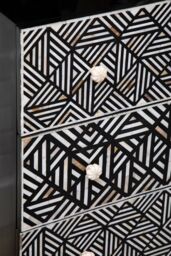 Orsina Bone Monochrome Chest of Drawers, Handcrafted Chest With Pearl Inlay, Geometric Storage Drawer, Black Drawer - thumbnail 2