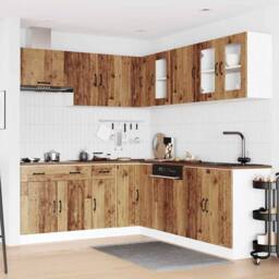 Berkfield Home 11 Piece Kitchen Cabinet Set Kalmar Old Wood Engineered Wood in Brown - thumbnail 3