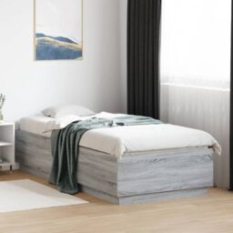 Berkfield Home Bed Frame with LED without Mattress Grey Sonoma 100x200 cm - thumbnail 1