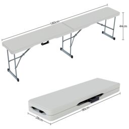 Home Discount Home Vida Folding Bench 6ft Indoor Outdoor 440 x 1800 x 280 mm - Set of 2 in White - thumbnail 2