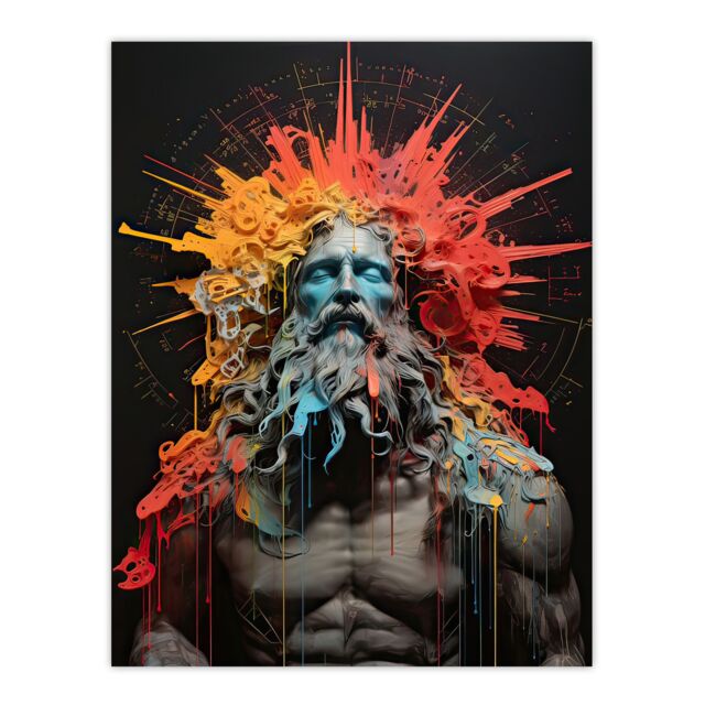 "Artery8 Wall Art Print Zeus God of Thunder Greek Mythology Conceptual Artwork Poster in Orange - Size: W18"" x H24""" - image 1