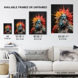 "Artery8 Wall Art Print Zeus God of Thunder Greek Mythology Conceptual Artwork Poster in Orange - Size: W18"" x H24""" - thumbnail 3