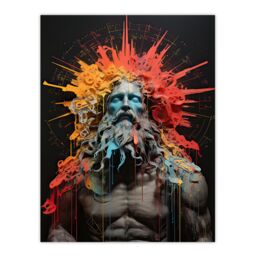 "Artery8 Wall Art Print Zeus God of Thunder Greek Mythology Conceptual Artwork Poster in Orange - Size: W18"" x H24""" - thumbnail 1