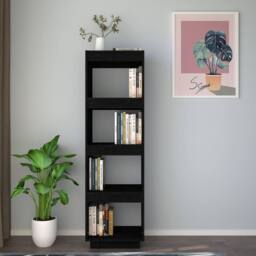 Berkfield Home Beautiful Book Cabinet/Room Divider Black 40x35x135 cm Solid Pinewood - Size: 40 x 35 x 135 cm - thumbnail 1