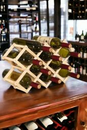 Living and Home Wooden Stackable Wine Holder Ornaments Foldable Wine Rack Wine Bottle Storage Rack in Natural - thumbnail 6