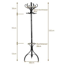 Costway Coat Rack Tree Birch Coat Stand Coat Hanger w/ Umbrella Holder& 12 Hooks in Black - thumbnail 2