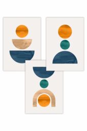 ARTZE Set of 3 Mid Century Graphical Shapes in Navy Blue Orange Art Posters - Size: W50 cm x H70 cm - thumbnail 1