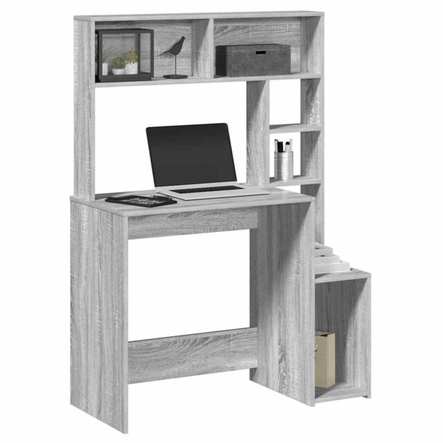 Berkfield Home Desk with Shelves Grey Sonoma 100x45x140 cm Engineered Wood - Size: 100 x 45 x 140 cm - image 1