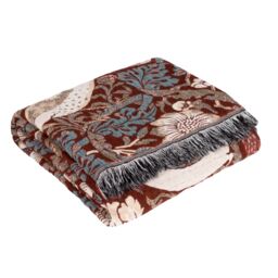 Morris & Co Strawberry Thief Jacquard Throw in Red - Size: 130 cm x 170 cm - thumbnail 7