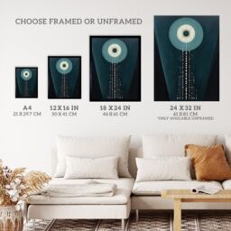 Wee Blue Coo Wall Art Print The Abstraction Of Teal Moonlight Pearls Blue Hilma af Klint Style Oil Painting Art Framed in Dark Blue - Size: A4 - thumbnail 3