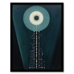 Wee Blue Coo Wall Art Print The Abstraction Of Teal Moonlight Pearls Blue Hilma af Klint Style Oil Painting Art Framed in Dark Blue - Size: A4 - thumbnail 1
