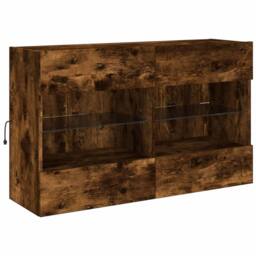 Berkfield Home TV Wall Cabinet with LED Lights Smoked Oak 98.5x30x60.5 cm in Brown - thumbnail 3