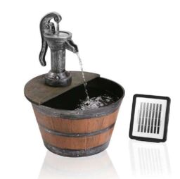 Solar Powered Outdoor Water Feature Tap and Half Barrel H54cm - thumbnail 1