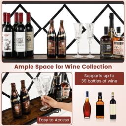 Costway 39 Bottles Wall Mounted Wine Rack Wine Display Shelf w/6-Row Holder in Brown - thumbnail 6