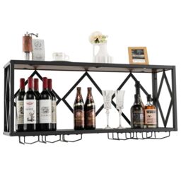Costway 39 Bottles Wall Mounted Wine Rack Wine Display Shelf w/6-Row Holder in Brown