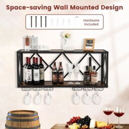 Costway 39 Bottles Wall Mounted Wine Rack Wine Display Shelf w/6-Row Holder in Brown - thumbnail 8