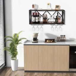 Costway 39 Bottles Wall Mounted Wine Rack Wine Display Shelf w/6-Row Holder in Brown - thumbnail 4