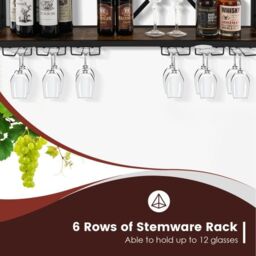 Costway 39 Bottles Wall Mounted Wine Rack Wine Display Shelf w/6-Row Holder in Brown - thumbnail 7