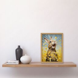 Artery8 Wall Art Print The Happy Bunny Rabbit Playing in a Field of Daisies Vibrant Oil Painting Kids Bedroom Blue Yellow Bright Summer Meadow - thumbnail 2