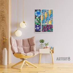 "Artery8 Colourful Floral Art Deco Patterns Benedictus Canvas Wall Art - Size: W18"" x H24""" - thumbnail 3