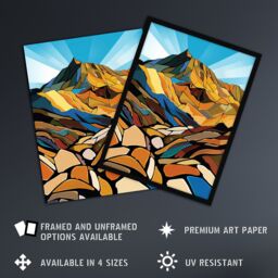 "Artery8 Stylised Scafell Pike Mountain Peaks Landscape Framed Art Print - Size: W12"" x H16""" - thumbnail 2