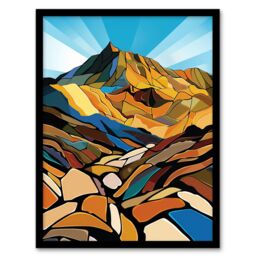 "Artery8 Stylised Scafell Pike Mountain Peaks Landscape Framed Art Print - Size: W12"" x H16""" - thumbnail 1