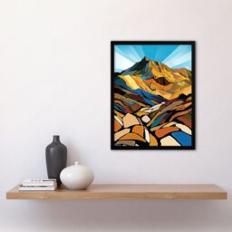 "Artery8 Stylised Scafell Pike Mountain Peaks Landscape Framed Art Print - Size: W12"" x H16""" - thumbnail 4
