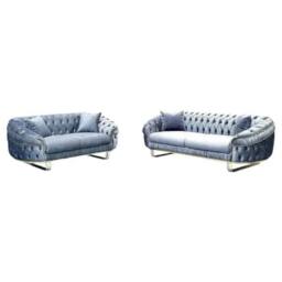 Sliding Wardrobes 4U Cammen 3+2 Plush Velvet Chesterfield Sofa Set Available in 3 Colors in Grey - Size: 5 Pack - thumbnail 2