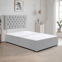 "Bed Time UK Plush Divan Bed Frame with 2 Drawers & 20"" Chesterfield Headboard in Silver - Size: Small Double" - thumbnail 2