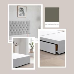 "Bed Time UK Plush Divan Bed Frame with 2 Drawers & 20"" Chesterfield Headboard in Silver - Size: Small Double" - thumbnail 3