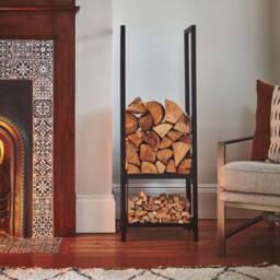 Ivyline Tall Square Shelved Log Storage H120cm in Black - thumbnail 1