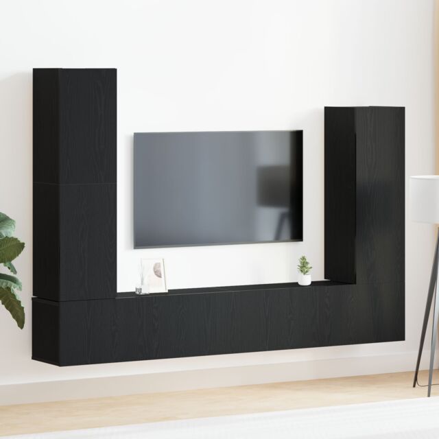 Berkfield Home 4 Piece TV Cabinet Set Wall-mounted Black Oak Engineered Wood - image 1