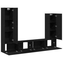 Berkfield Home 4 Piece TV Cabinet Set Wall-mounted Black Oak Engineered Wood - thumbnail 4
