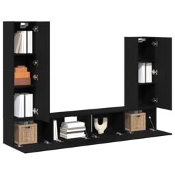 Berkfield Home 4 Piece TV Cabinet Set Wall-mounted Black Oak Engineered Wood - thumbnail 3