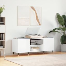 Berkfield Home Record Cabinet High Gloss White 121x38x48 cm Engineered Wood - Size: 121 x 38 x 48 cm