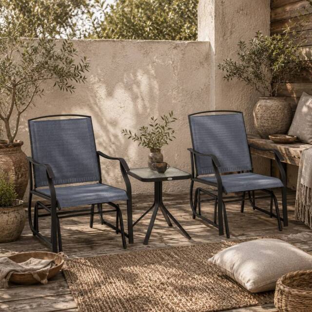 Wyld Haus Banafa 3 Piece Outdoor Glider Bistro Set 2 Grey Chairs & Matching - image 1
