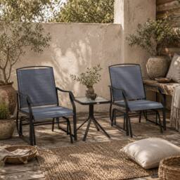 Wyld Haus Banafa 3 Piece Outdoor Glider Bistro Set 2 Grey Chairs & Matching
