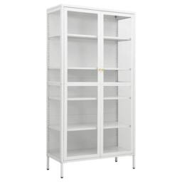 Berkfield Home Display Cabinet White 90x40x180 cm Steel & Tempered Glass - Size: 90 x 40 x 180 cm - thumbnail 1