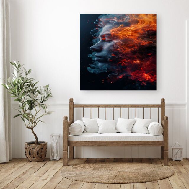 "Warren Reed - Designer Fiery Mindscape: Portrait In Flames Canvas - Size: W30"" x H30""" - image 1